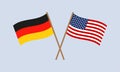 Germany And USA Crossed Flags On Stick. German And American National Symbols. Vector Illustration